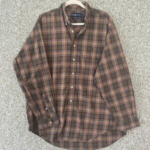 Ralph Lauren Shirt Mens Extra Large 90s Green Brown Plaid Classic Fit Button Up